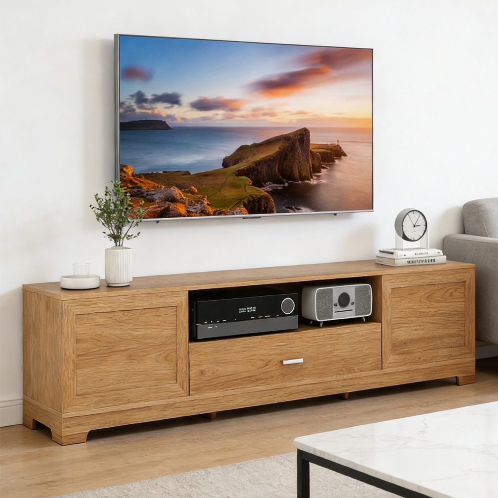 Rustic Farmhouse Tv Stand With Cabinet And Storage Drawers_voghion.com